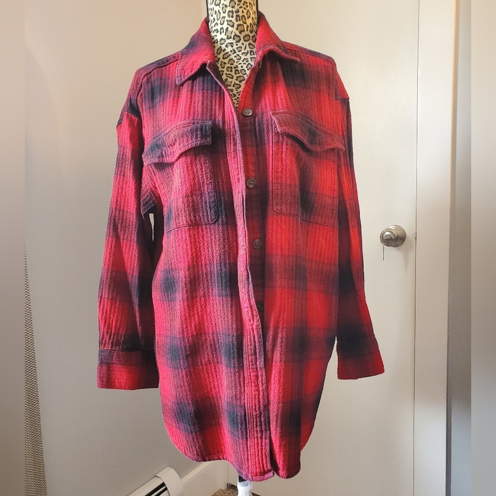 H&M Red and Black Checkered Shacket